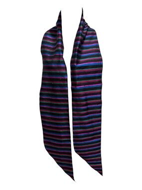 70s GAY BOYER SILK STRIPED LUXURY  SCARF OR SASH BLACK PURPLE & TEAL 6"W X 79"L